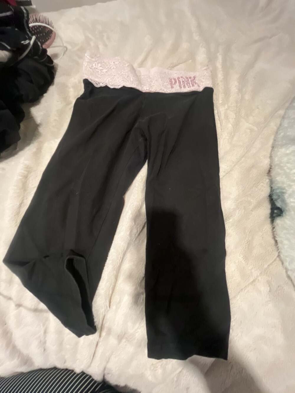 Pink Victoria's Secret Yoga Size S Black Foldover Leggings